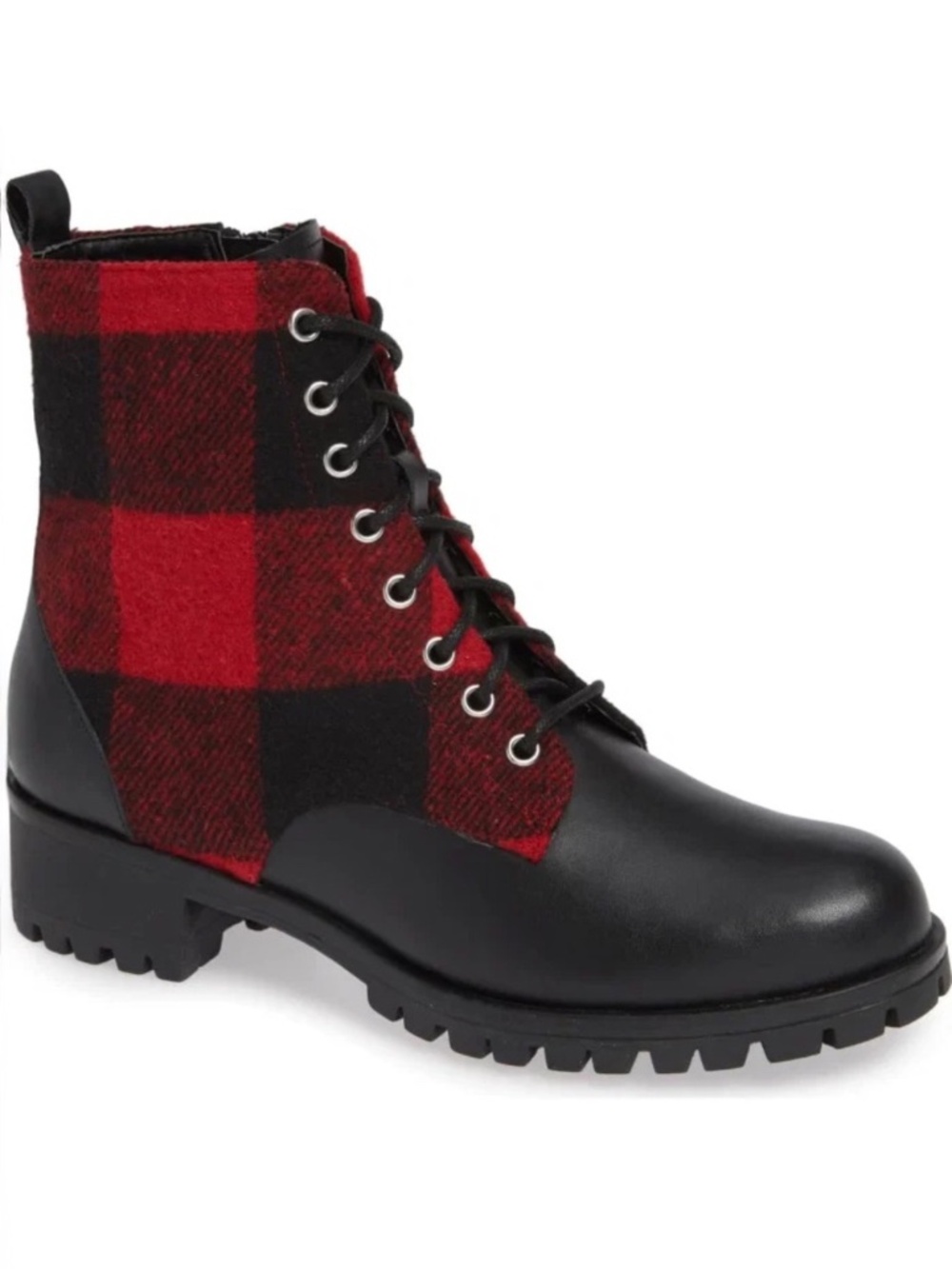 BP. Red Buffalo Plaid Black Lug Combat Boots